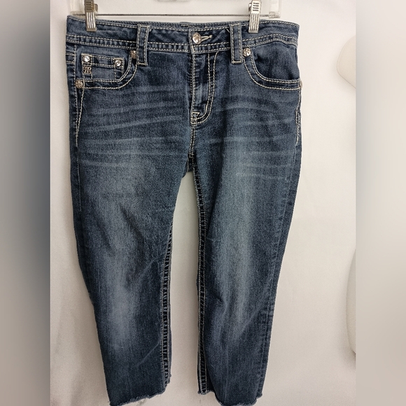 Miss Me Designer Blue Cropped Ankle Jeans with Faded Details(#1,527) - Picture 1 of 8